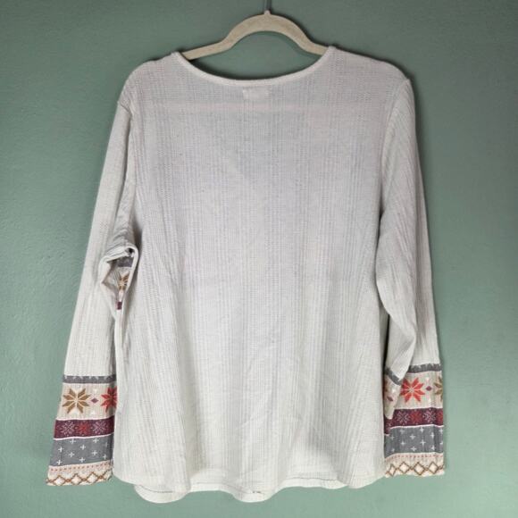 Maurices Womens Heartland Henley Fair Isle Long Sleeve Tee Size 1X Thermal Boho - Picture 2 of 6